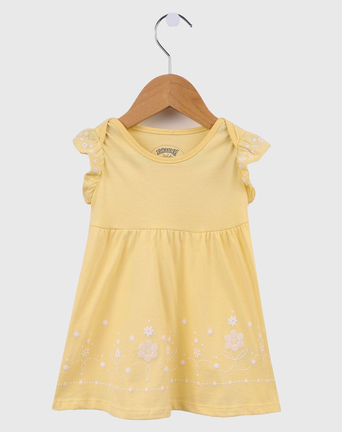 Vestido Infantil Bebê De Mangas Curtas Em Meia Malha De Algodão amarelo - p