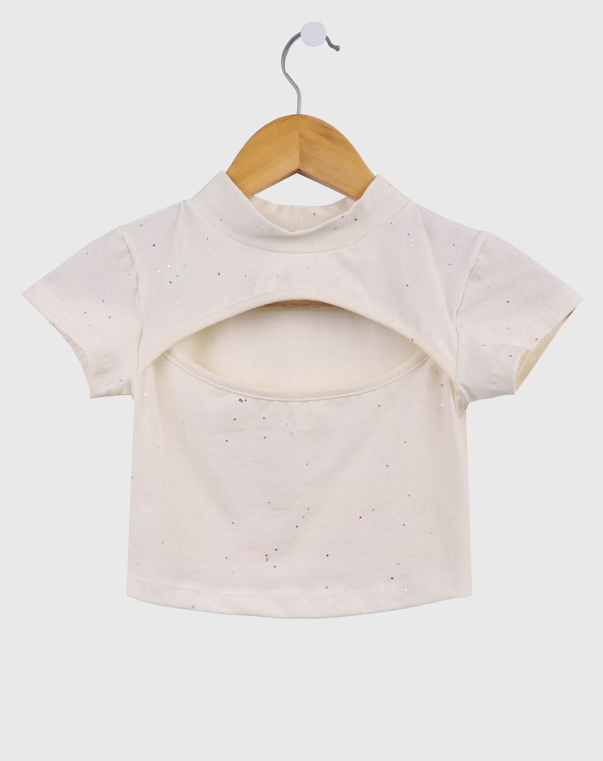 Blusa Juvenil Cropped Gola Alta com detalhes Casual off white - 10