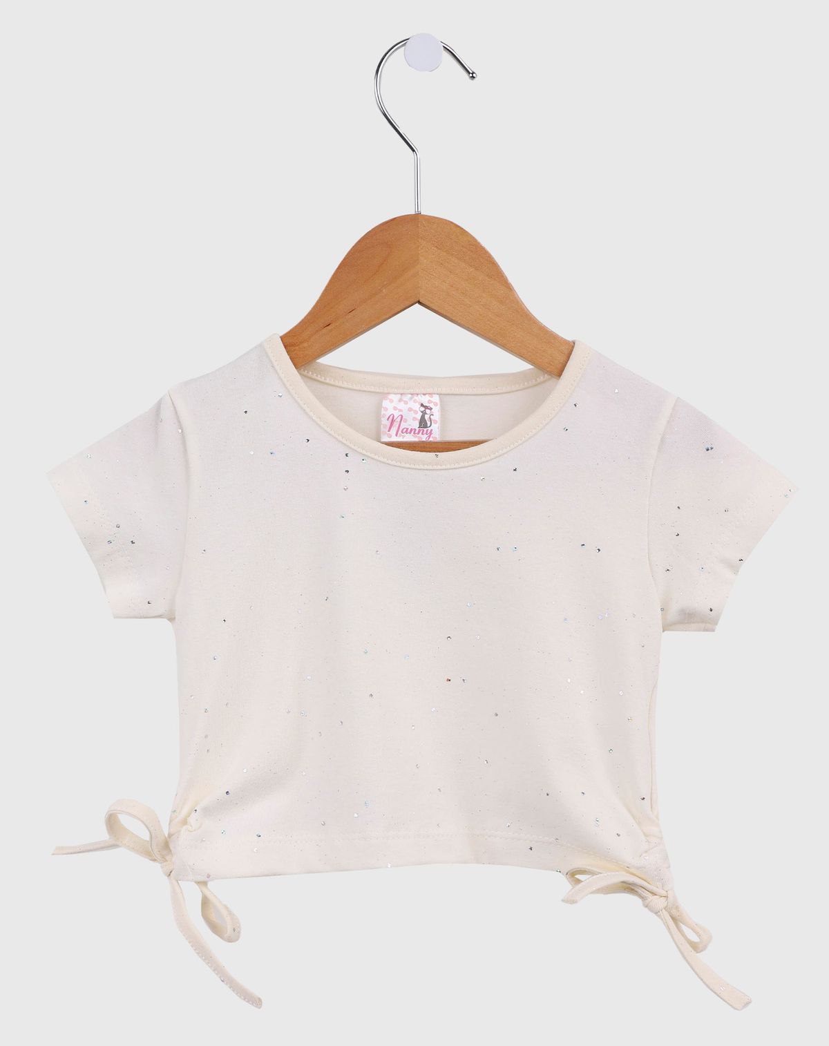 Blusa Cropped Infantil Menina Manga Curta Glitter - Tam 4 a 8 Anos off white - 4