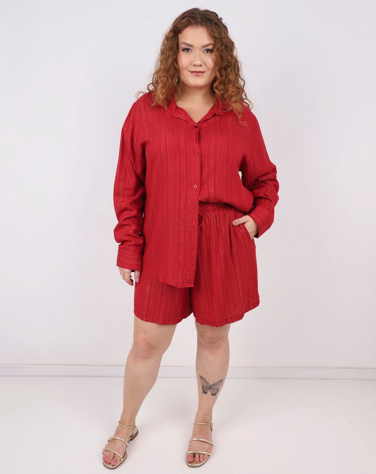 Shorts Feminino  Com Cordão Na Cintura Plus Size vermelho - g1