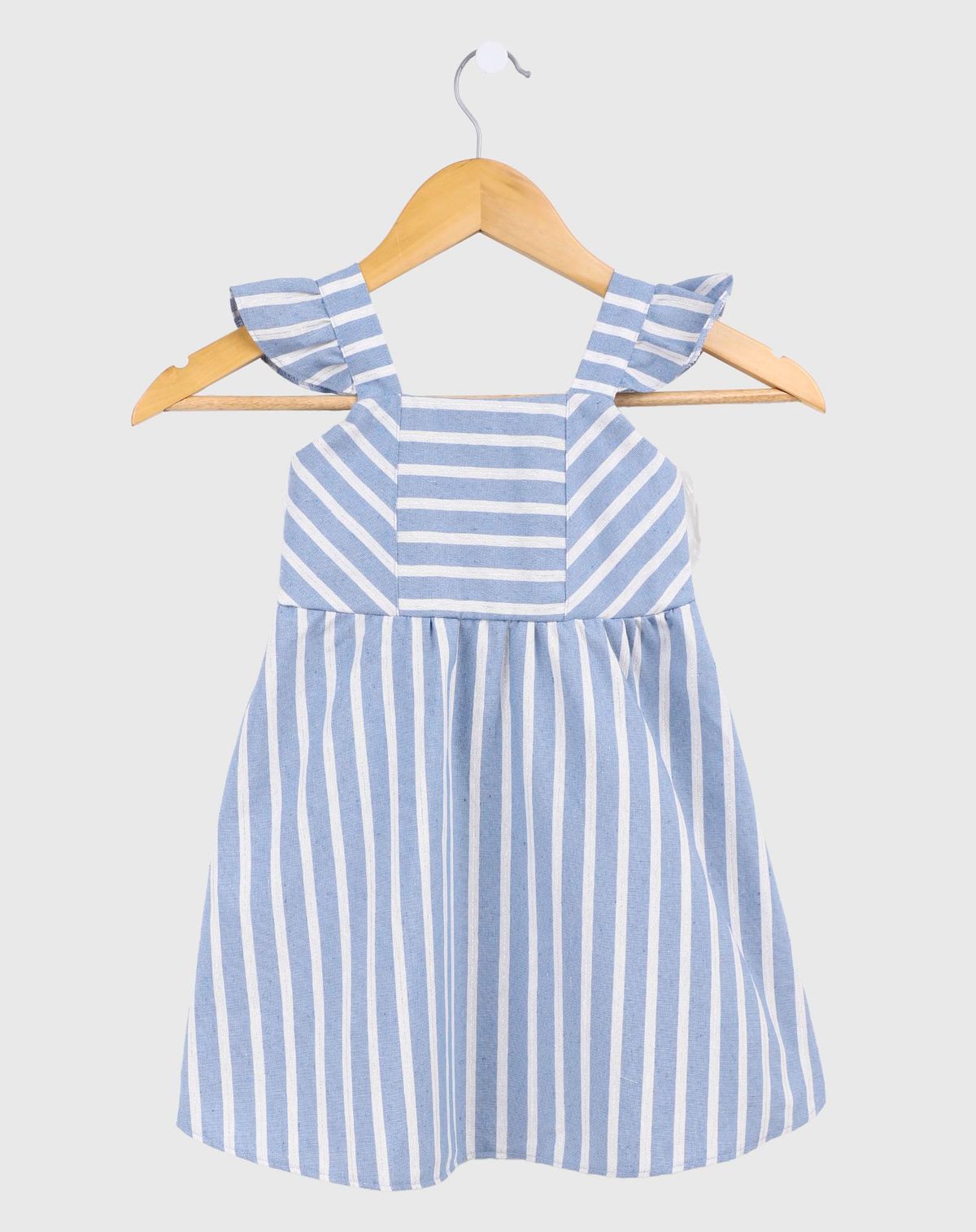 Vestido Listrado Infantil Menina  De Alças Com Detalhes - Tam 4 a 8 anos azul - 4