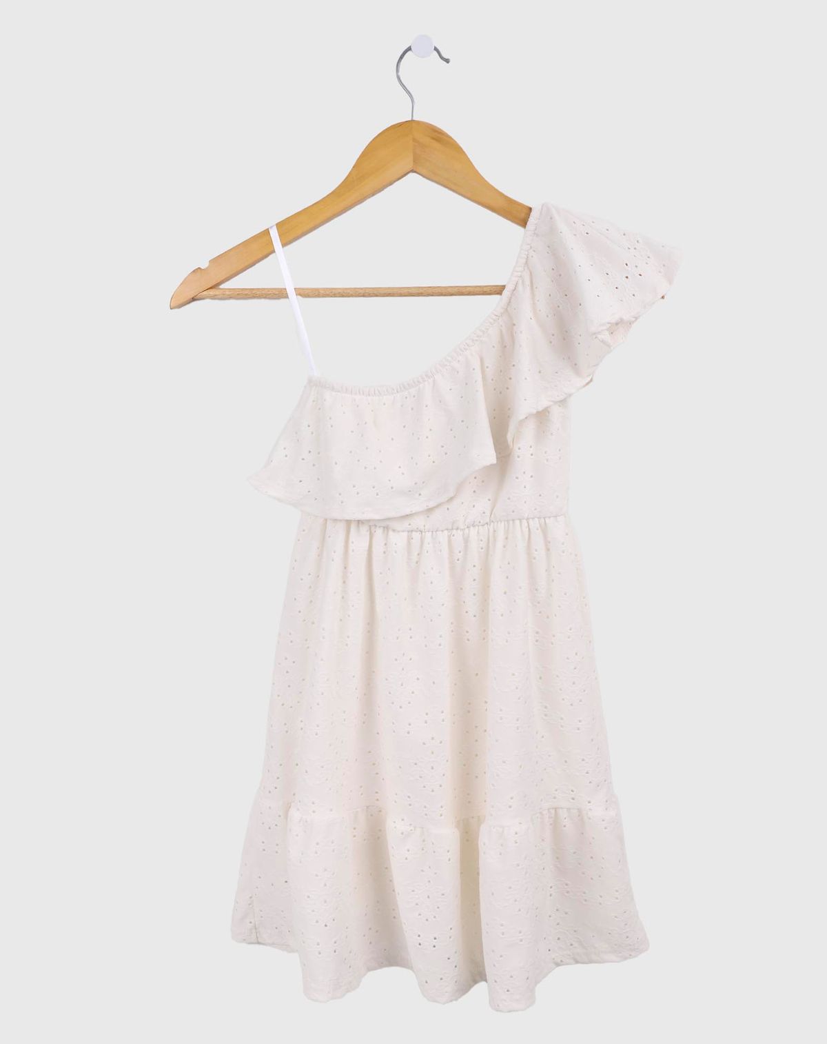 Vestido Juvenil Menina Ombro Único com Babado off white - 10