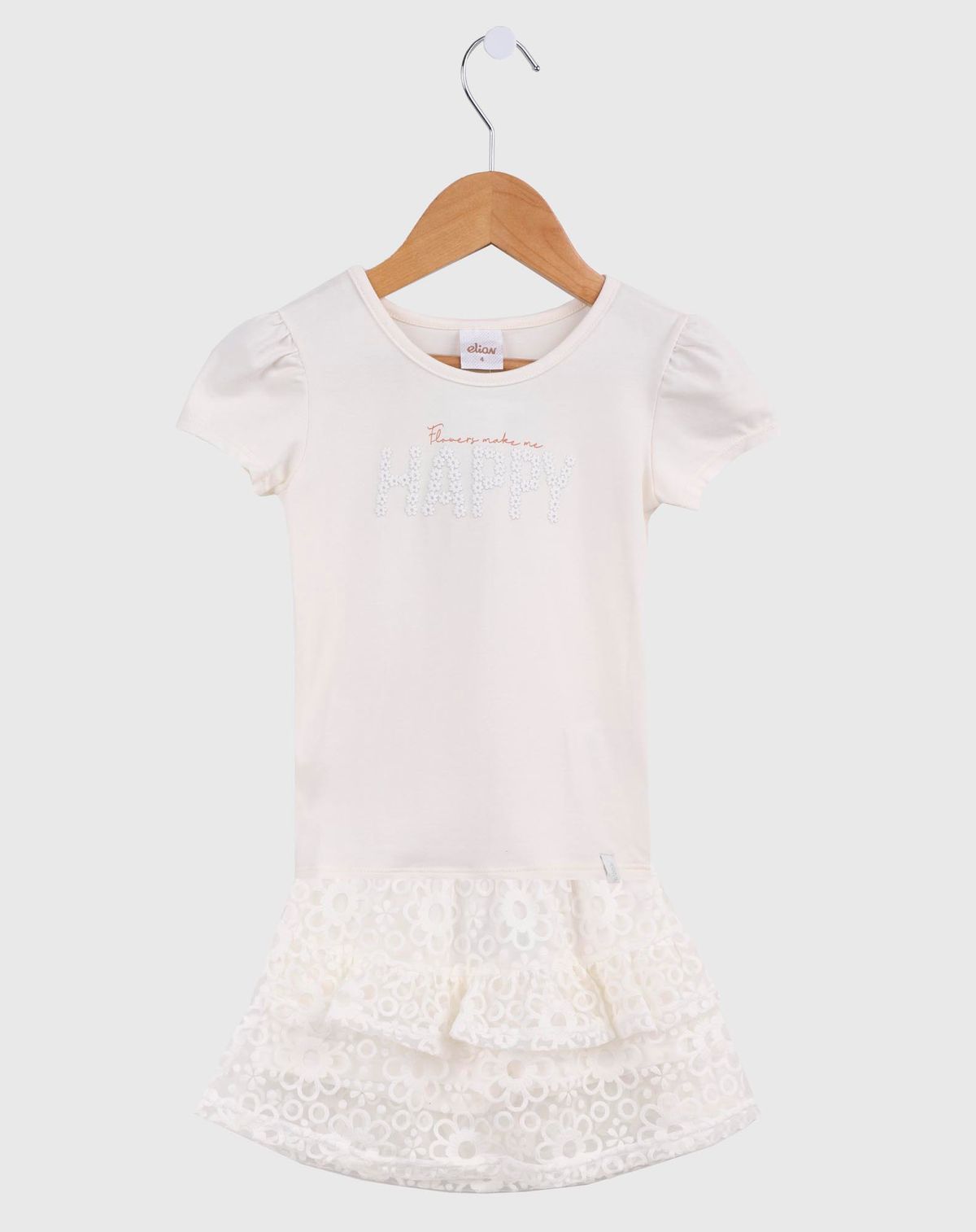 Conjunto Blusa e Saia Infantil Menina - Tam 4 a 8 anos off white - 4