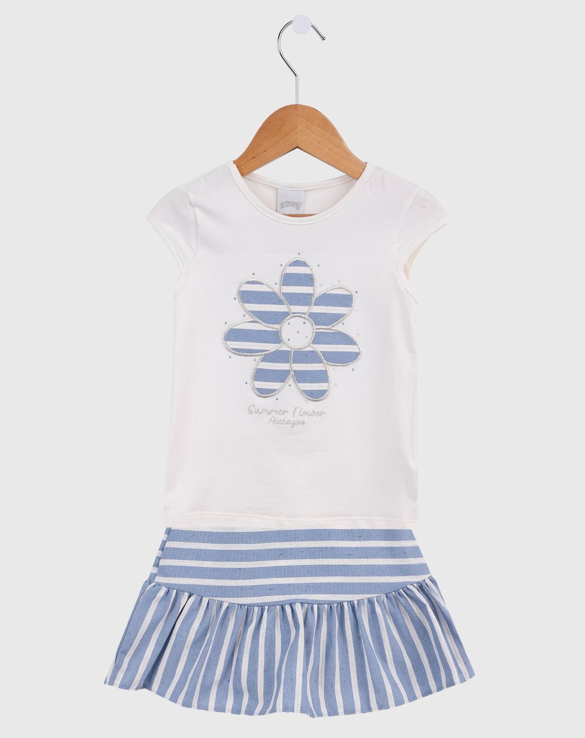 Conjunto Infantil Menina Com Blusa Curta  Saia Listrada - Tam 4 a 8 anos azul - 4