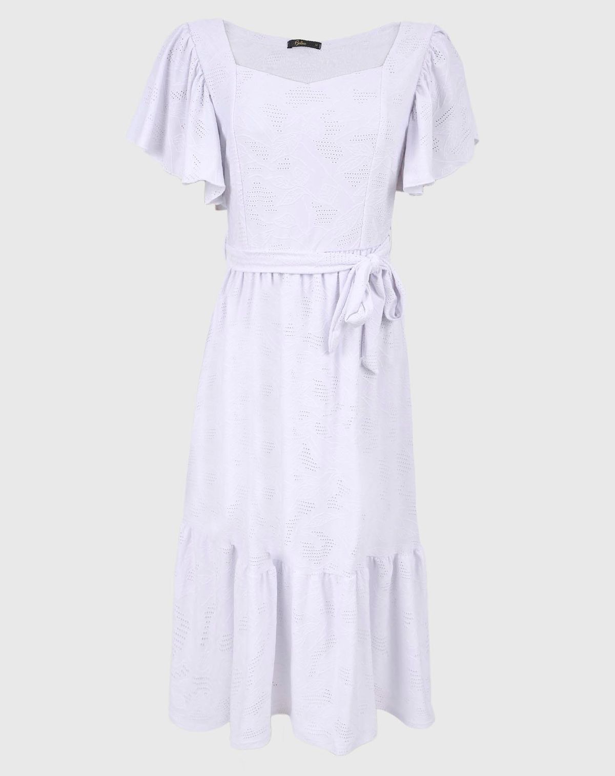 Vestido Midi Feminino Manga Babado branco - p