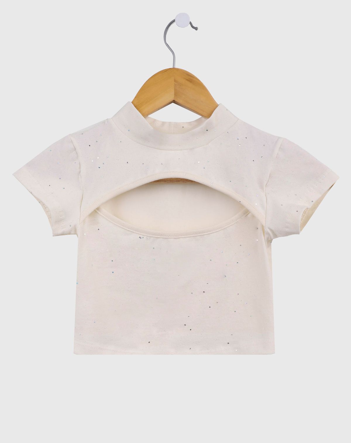 Blusa Juvenil Cropped Gola Alta Brilho off white - 10