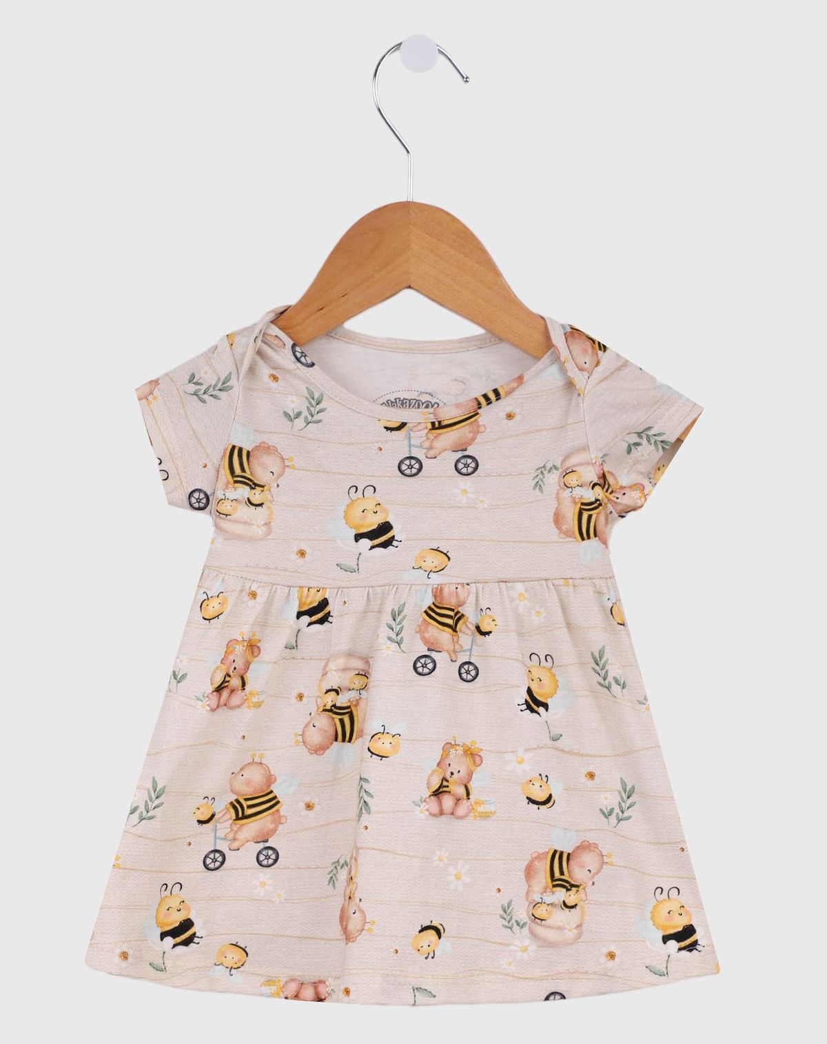 Vestido Estampado Infantil Bebê  Mangas Curtas bege - p