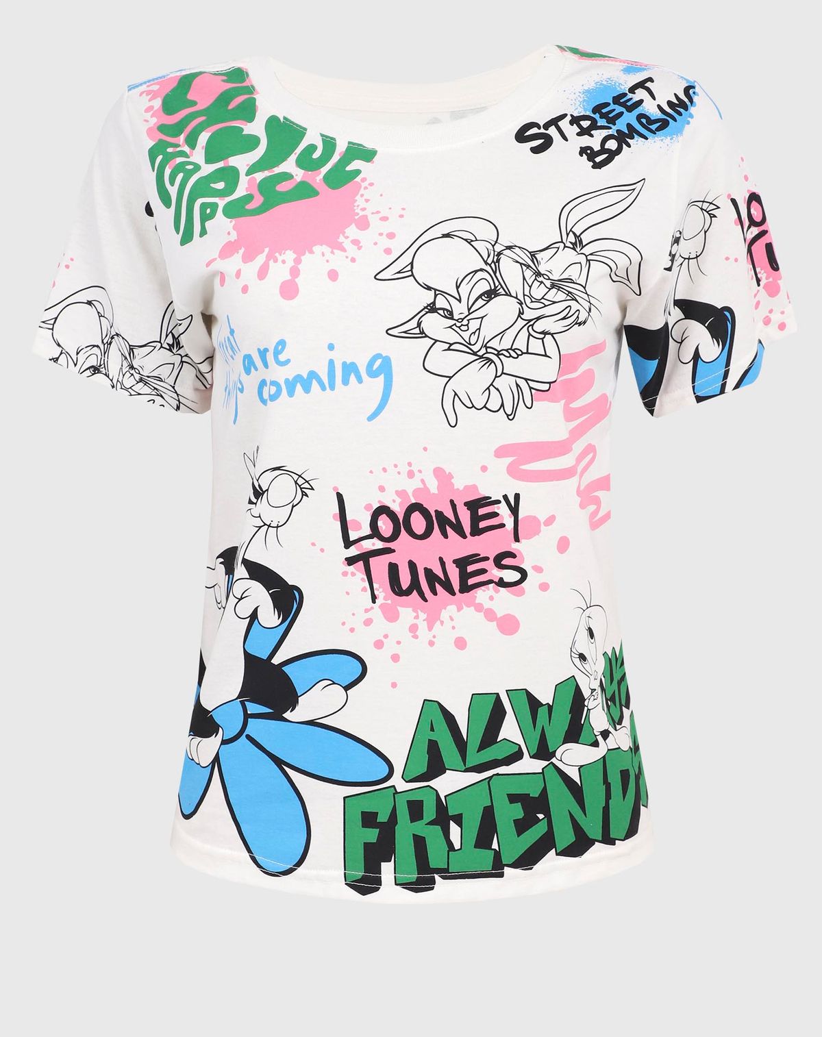 Camiseta Feminina Manga Curta Estampa Looney Tunes off white - p